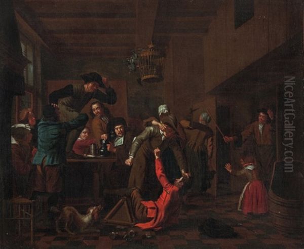 Rauferei Im Wirtshaus Oil Painting by Jan Josef Horemans the Elder