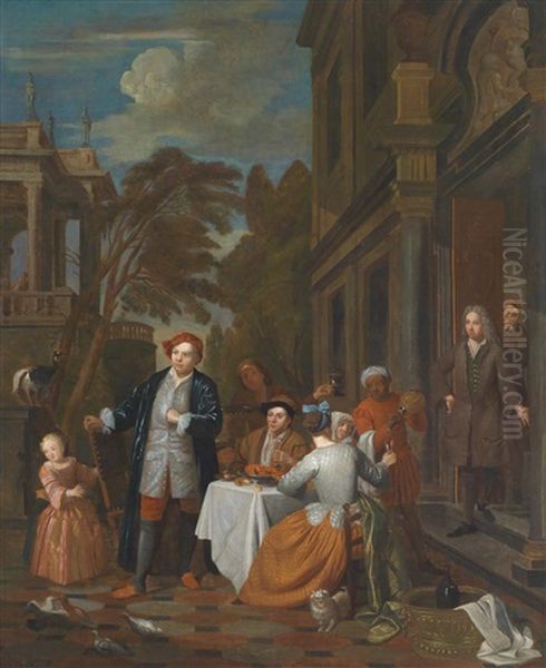 Eine Vornehme Gesellschaft Auf Einer Terrasse Oil Painting by Jan Josef Horemans the Elder