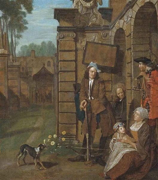 Figures At Rest By A Classical Building Oil Painting by Jan Josef Horemans the Elder