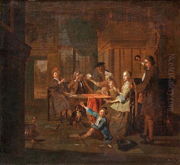 Vardshusinterior Med Kortspelande Sallskap Oil Painting by Jan Josef Horemans the Elder