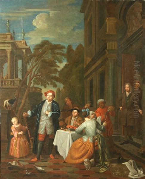 Diners On A Terrace Oil Painting by Jan Josef Horemans the Elder