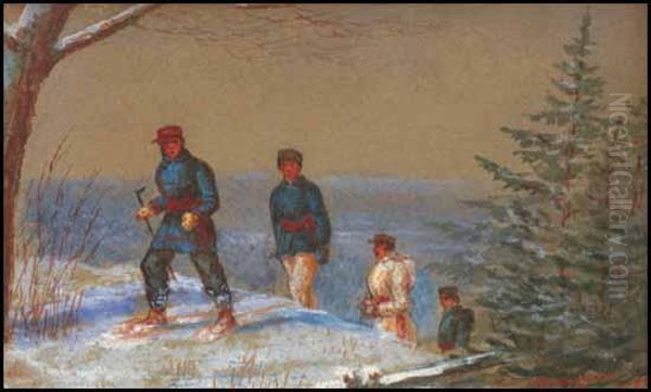 A) Snowshoers In Quebec Hills Oil Painting by Frederick S. Barnjum