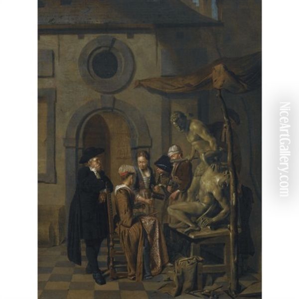 The Sculptor's Workshop Oil Painting by Jan Josef Horemans the Elder