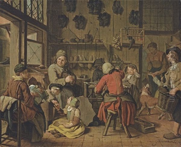 The Interior Of A Cobbler's Shop Oil Painting by Jan Josef Horemans the Elder