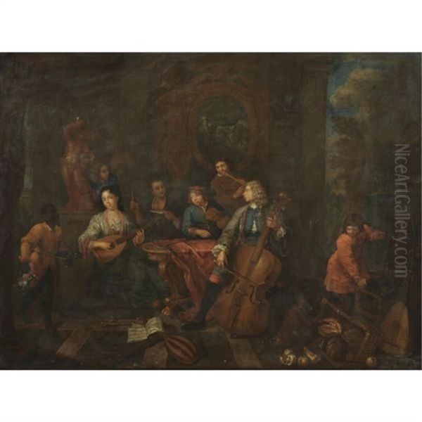 A Musical Company Oil Painting by Jan Josef Horemans the Elder