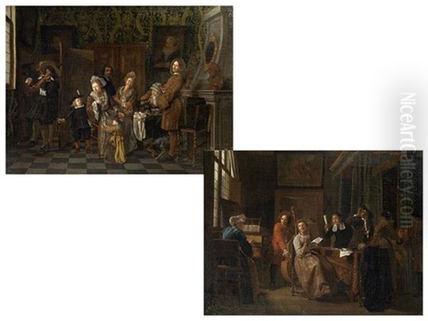 Tischgesellschaften Bei Hausmusik (diptych) Oil Painting by Jan Josef Horemans the Elder