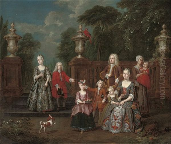 A Group Portrait Of An Elegant Family In A Formal Garden by Jan Josef Horemans the Elder