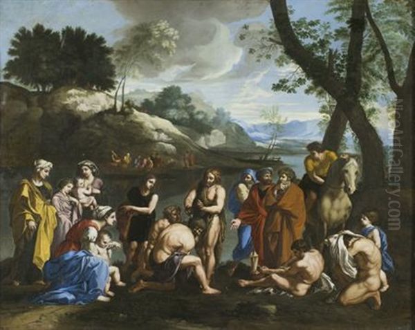 Saint Jean Baptisant Le Peuple (after Nicolas Poussin) Oil Painting by Jan Josef Horemans the Elder