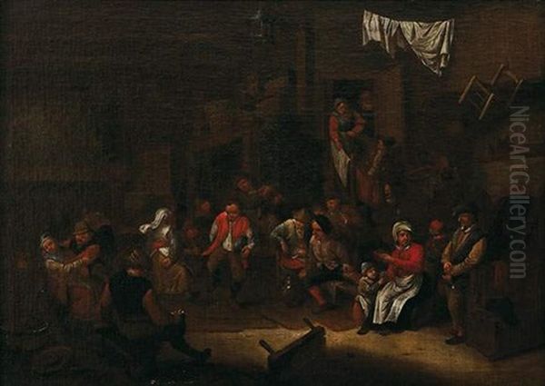 Scene De Taverne Avec Paysans Dansants Oil Painting by Jan Josef Horemans the Elder