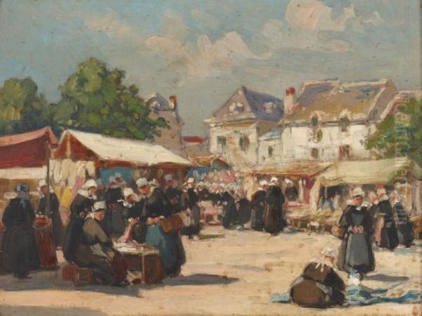 Scene De Marche En Bretagne Oil Painting by Henri Alphonse Barnoin