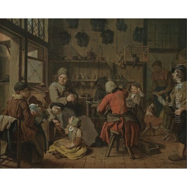 The Interior Of A Cobbler's Shop Oil Painting by Jan Josef Horemans the Elder