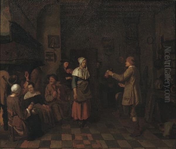 Peasants Making Music And Dancing In An Interior Oil Painting by Jan Josef Horemans the Elder