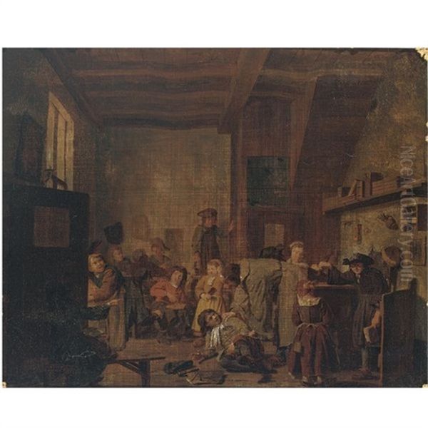 A Classroom Interior With A Teacher Reprimanding A Pupil Oil Painting by Jan Josef Horemans the Elder