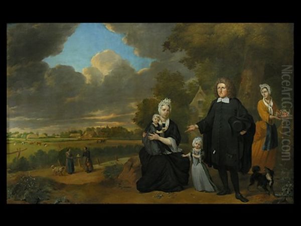 Portrait Eines Calvinistischen Geistlichen Mit Seiner Familie Vor Einem Landlichen Hintergrund Oil Painting by Jan Josef Horemans the Elder