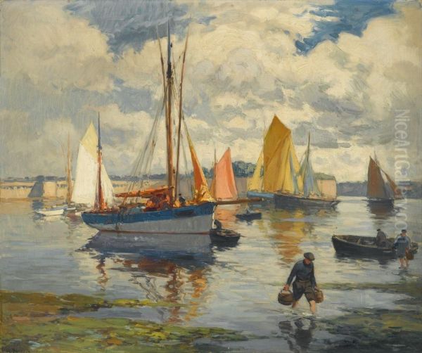 Bringing In The Catch Oil Painting by Henri Alphonse Barnoin