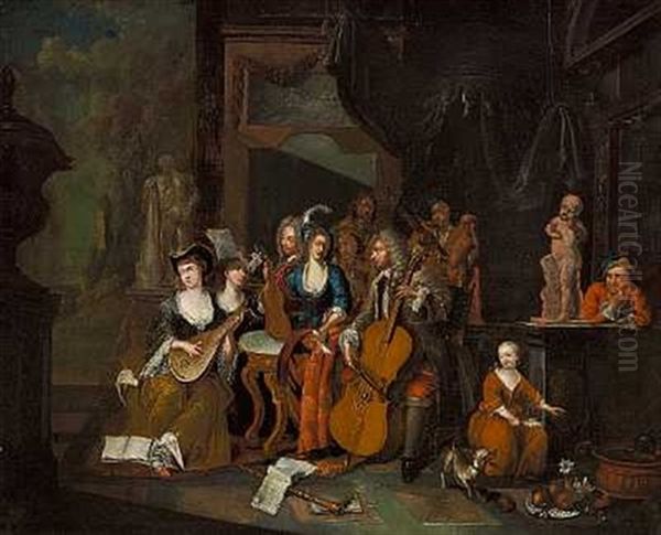 Interior Med Musicerende Damer Og Herrer Oil Painting by Jan Josef Horemans the Elder