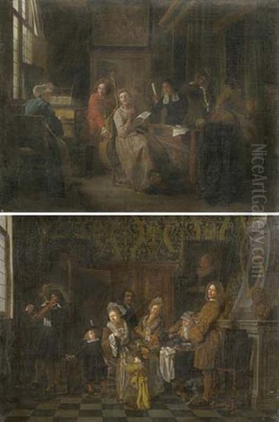 Kammermusikszene (+ Another, Similar; Pair) Oil Painting by Jan Josef Horemans the Elder