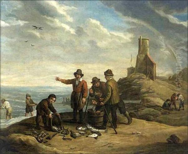 Le Retour De La Peche (after David Teniers) Oil Painting by Jan Josef Horemans the Elder