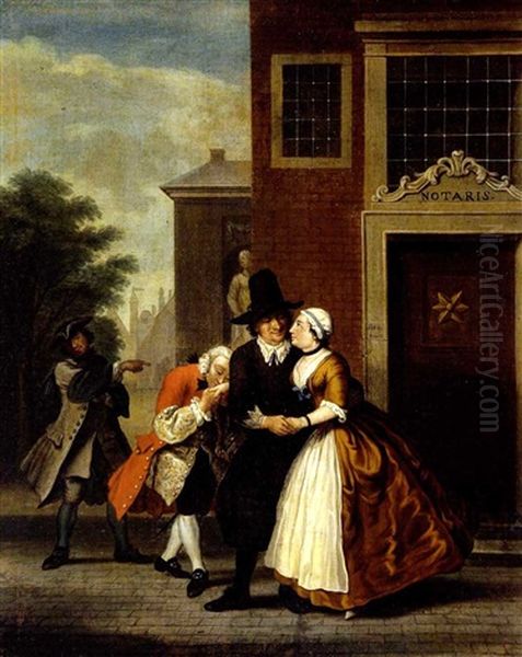 Slik-op Notaris, Ein Gegluckter Handel Beim Notar Oil Painting by Jan Josef Horemans the Elder