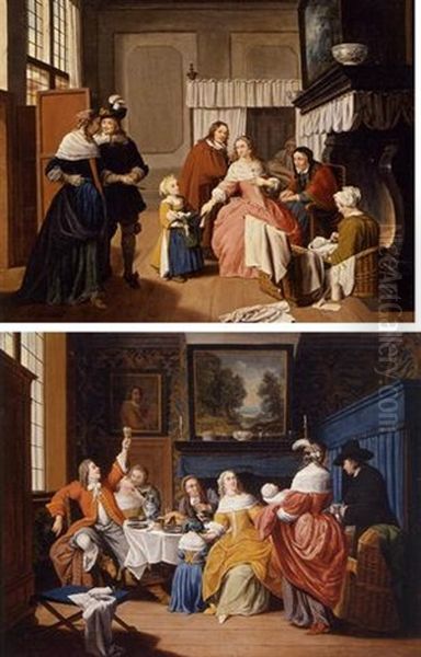 Interior Scene With Figures By A Hearth Oil Painting by Jan Josef Horemans the Elder