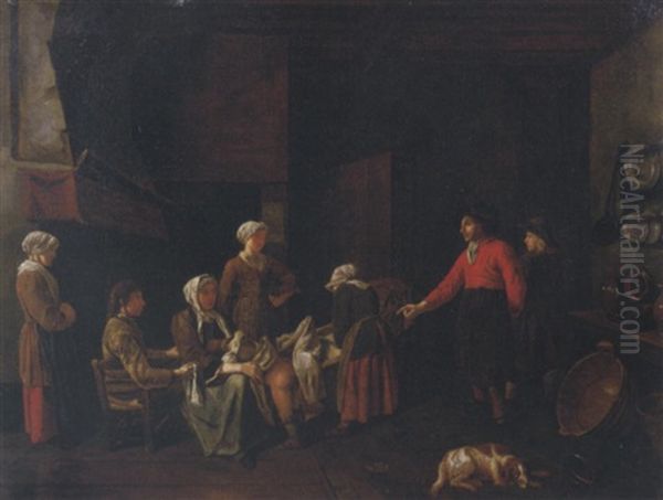 A Family In An Interior With A Child About To Be Disciplined Oil Painting by Jan Josef Horemans the Elder