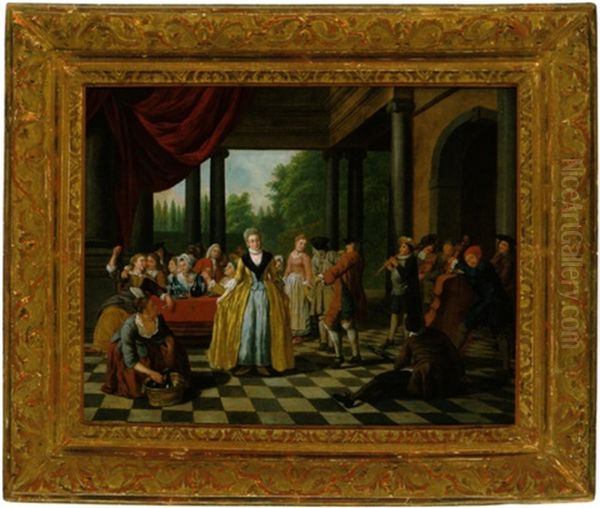 Elegante Gesellschaft Bei Musik Und Tanz Auf Einer Schlossterrasse Oil Painting by Jan Josef Horemans the Elder