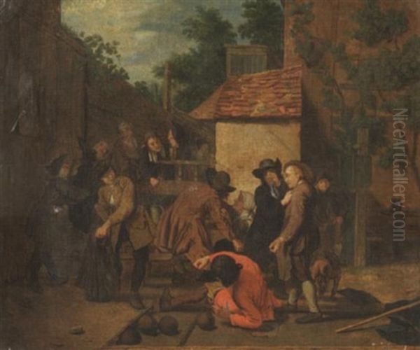 Streit Der Kegelspieler Auf Dem Dorffest Oil Painting by Jan Josef Horemans the Elder