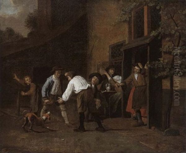 Ruafende Bauern Vor Dem Wirtshaus Oil Painting by Jan Josef Horemans the Elder