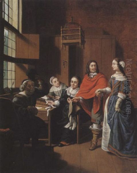 Scene D'interieur Hollandais Avec Un Professeur De Clavecin Oil Painting by Jan Josef Horemans the Elder