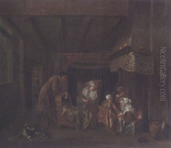 Familie Vor Dem Kamin Oil Painting by Jan Josef Horemans the Elder