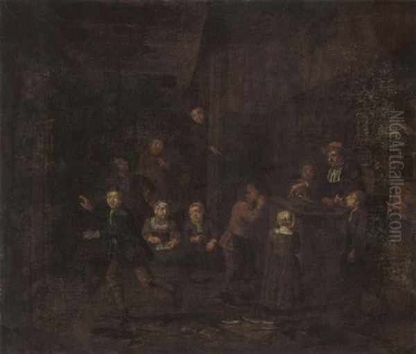 A School Class With A Teacher And Children Brawling Oil Painting by Jan Josef Horemans the Elder