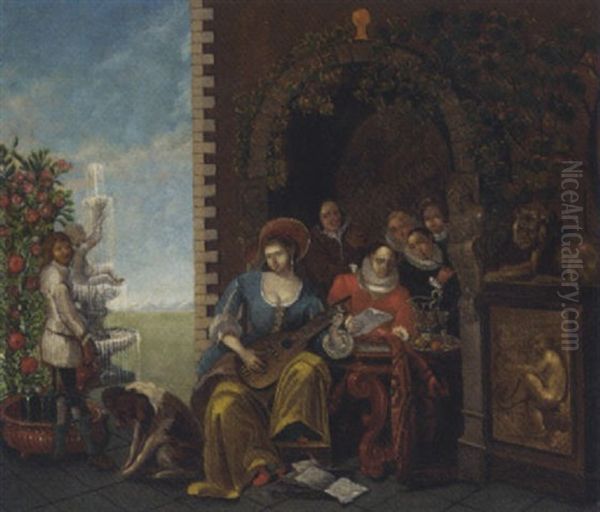 A Musical Party In A Garden Oil Painting by Jan Josef Horemans the Elder