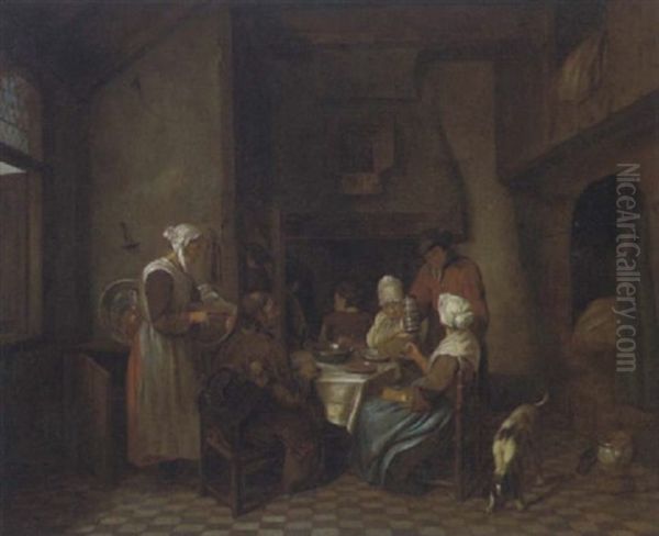 Gesellschaftsszene Oil Painting by Jan Josef Horemans the Elder