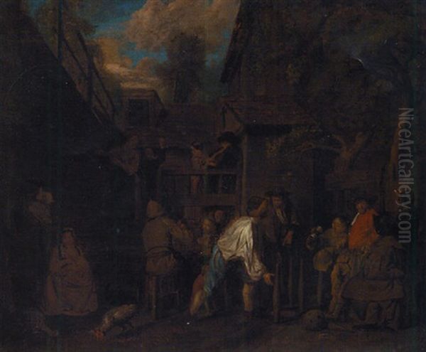 Peasants Merrymaking Outside A Tavern Oil Painting by Jan Josef Horemans the Elder