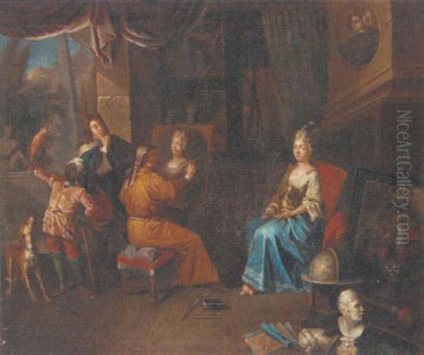 An Artist In A Studio Painting A Portrait Of A Lady Oil Painting by Jan Josef Horemans the Elder