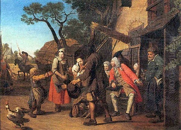 Reunion Devant L'auberge Oil Painting by Jan Josef Horemans the Elder