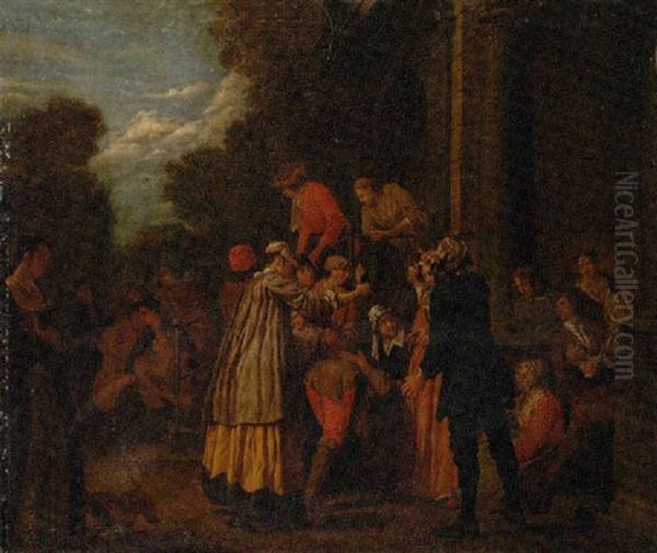 Konzert Und Frohliches Treiben Vor Einem Hauseingang Oil Painting by Jan Josef Horemans the Elder