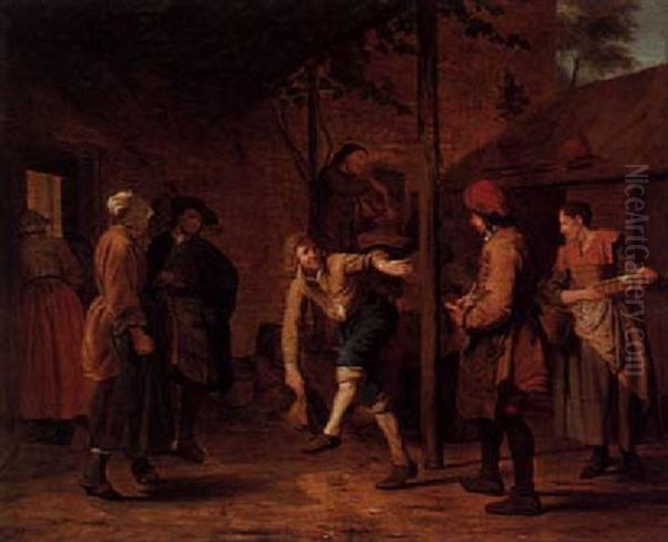 Figures Drinking And Dancing Outside An Inn Oil Painting by Jan Josef Horemans the Elder