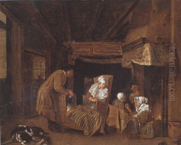 Het Kraamkamerbezoek Oil Painting by Jan Josef Horemans the Elder