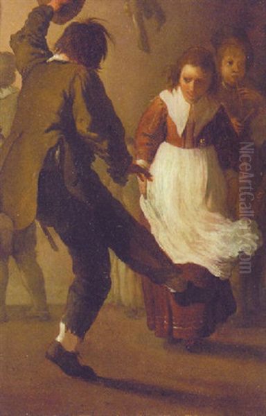 Peasants Dancing In An Interior Oil Painting by Jan Josef Horemans the Elder