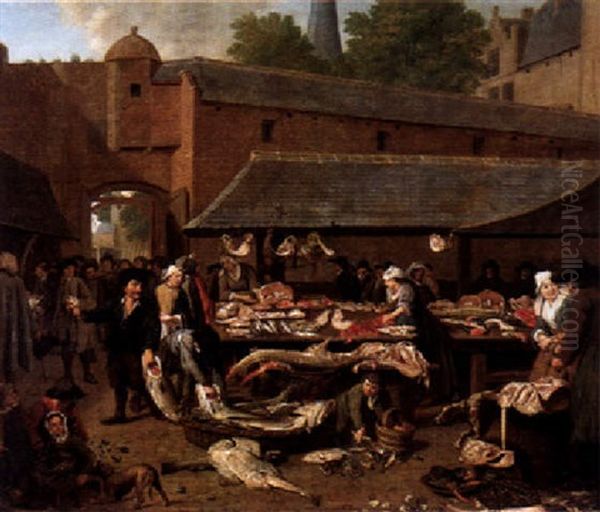 Fischmarkt Oil Painting by Jan Josef Horemans the Elder