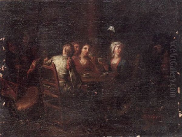 A Guardroom Interior With Figures Drinking At A Table Oil Painting by Jan Josef Horemans the Elder