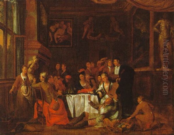 Frohliche Gesellschaft Beim Mahl Oil Painting by Jan Josef Horemans the Elder