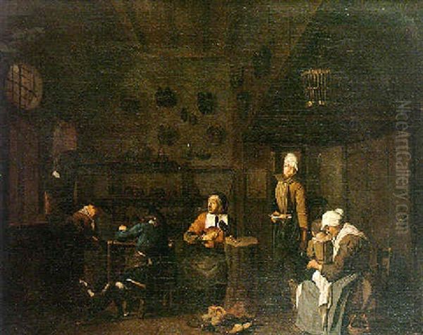 A Cobbler's Workshop Oil Painting by Jan Josef Horemans the Elder