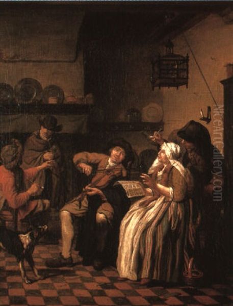 Peasants Merrymaking In A Tavern Oil Painting by Jan Josef Horemans the Elder