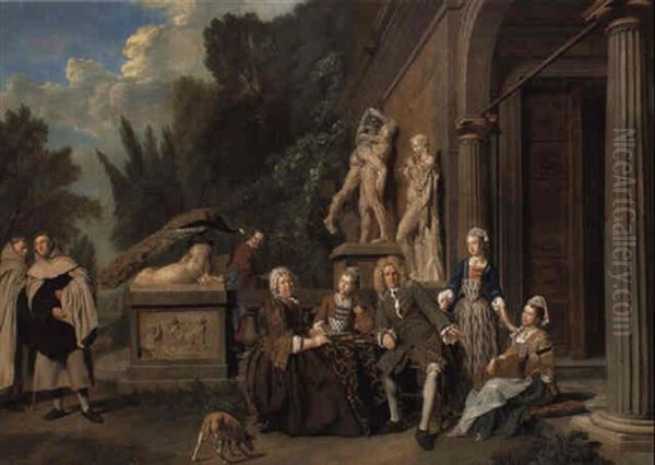 The Bals Family Gathered Before The Portico Of A Country House Oil Painting by Jan Josef Horemans the Elder