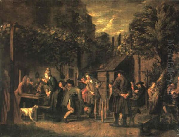 The Courtyard Of An Inn Oil Painting by Jan Josef Horemans the Elder