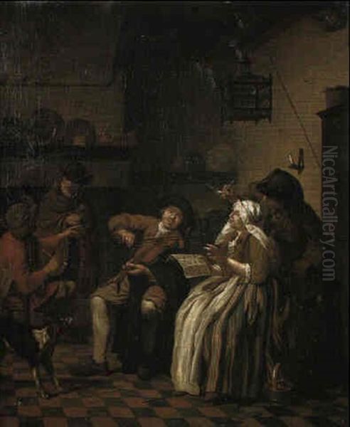 Peasants Merrymaking In An Inn Oil Painting by Jan Josef Horemans the Elder