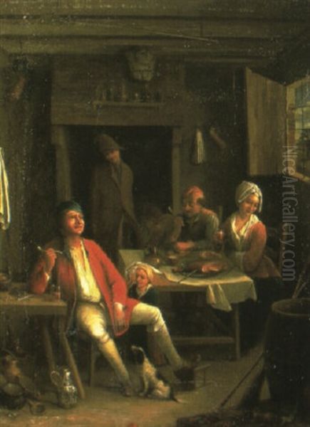 Peasants At A Table In An Interior by Jan Josef Horemans the Elder