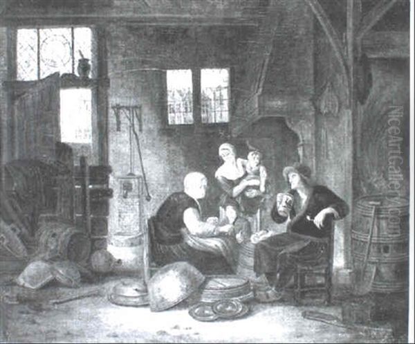 Family Interior Oil Painting by Jan Josef Horemans the Elder